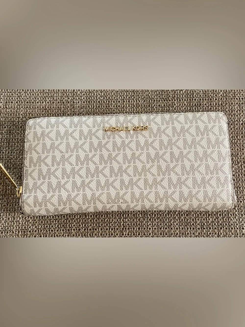 Michael Kors Cream, Pink, & Tan Monogram Zip Wallet